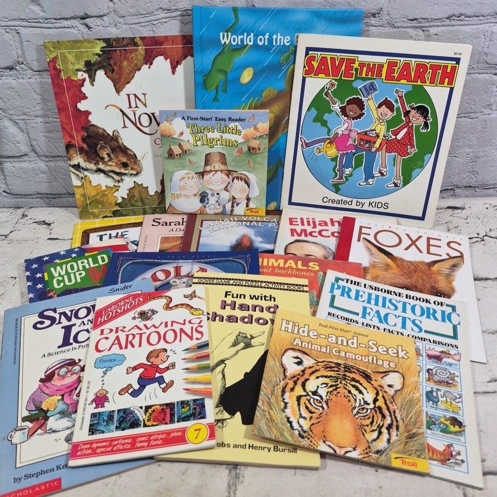Vintage Educational Childrens Books Lot Of 17 Animals History The Planet